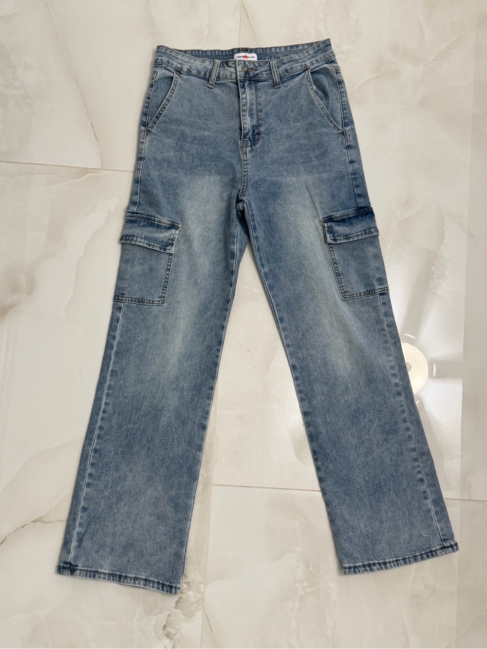 Straight Leg Cargo Jeans in Light Blue - Women
